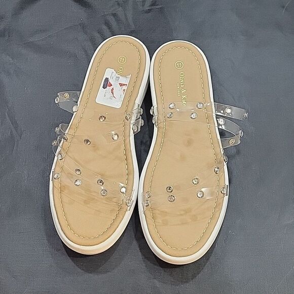 BRAND NEW OLIVIA &KATE STUDDED CLEAR MULTI-STRAP SLIP-ON WOMEN"S SANDAL - Picture 3 of 12